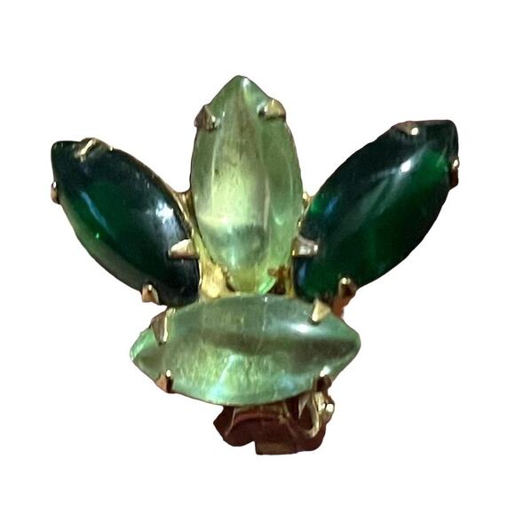 Vintage Green Rhinestone Clip Earrings - Picture 3 of 4